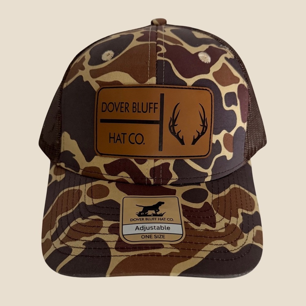 Dover Bluff Hat Co Duck Camo Trucker Hat Brown Mesh Snapback Antler Patch NEW - Picture 1 of 5